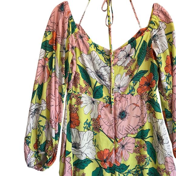 AFRM Dolly Mini Dress Spring Lime Bouquet Floral Cutout Off Shoulder L - Picture 9 of 10